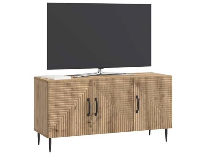 GKHPYURE TV-Schrank Eiche Handwerk 99 x 34,5 x 50 cm Technisches Holz, 90° drehbare Scharniertür, schwarze Metallbeine, große Lagerung, einfache Wartung