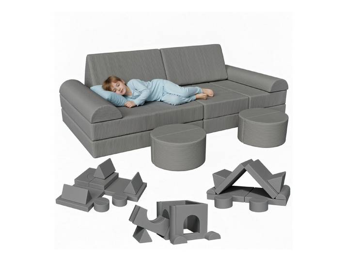 TLGREEN Kindersofa 15-teiliges modulares Kinderspielsofa aus Schaumstoff, abnehmbarer waschbarer Bezug, kinderfreundlich ohne scharfe Kanten, kreative Kuschelecke für Kinderzimmer & Kindergarten