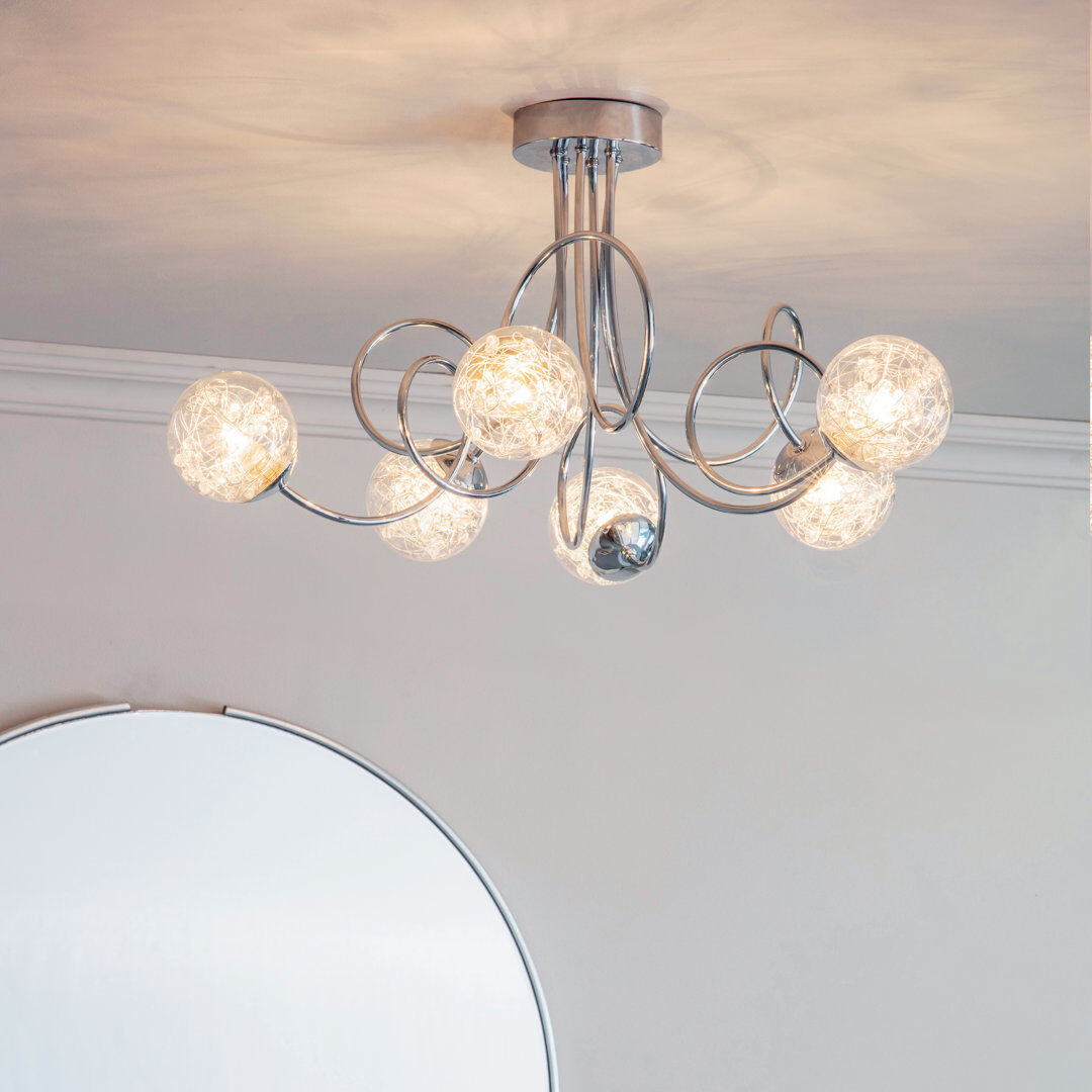 Metro Lacey Glass Semi Flush Mount Silver 29.5cm H X 72cm W X 72cm D