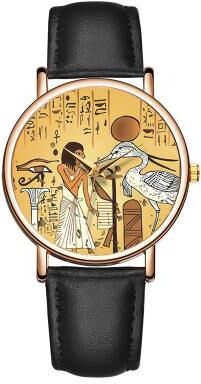 ModernMart Vintage Egyptian Art Leather Watch For Women Waterproof Fashion Wristwatch black