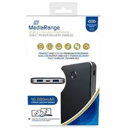 MediaRange MR753 Mobiles Ladegerät | Powerbank 10.000mAh mit USB-CTM Power Delivery Schnellladetechnologie