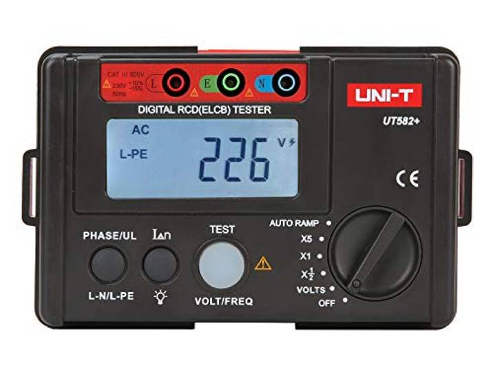 UNI-T UT582+ Digital RCD (ELCB) Tester AUTO RAMP Leakage Circuit Breaker Meter with Mis-Operation Buzzer