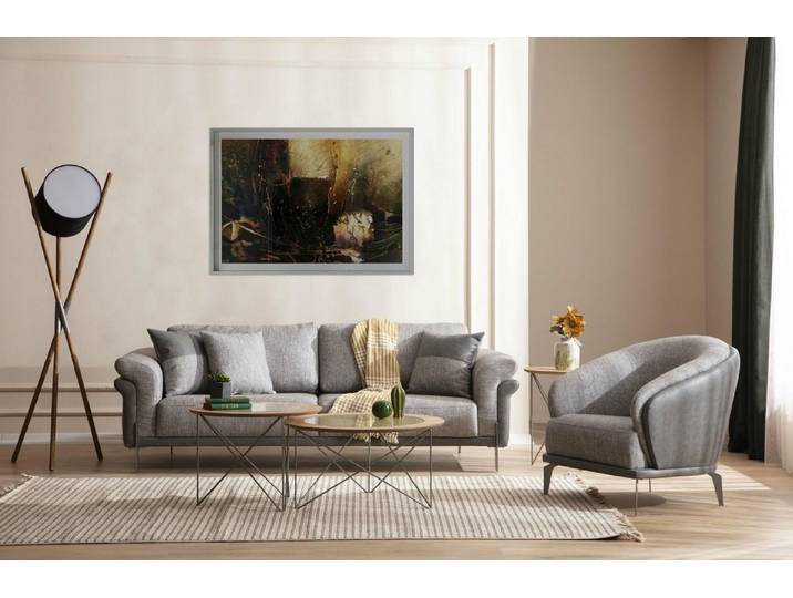 JVmoebel Sofa Elegantes graues Sofa mit Sessel und harmonischen Couchtischen, Set 4 Teile, Made in Europa