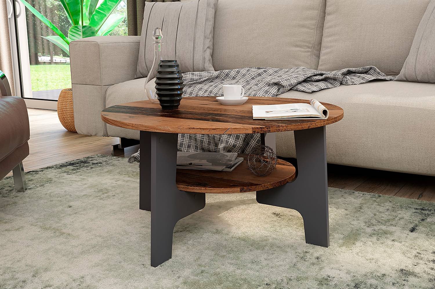 byLIVING salontafel JONNY rond, bruin/antraciet, Diameter: 80 cm, Hoogte: 42,5 cm