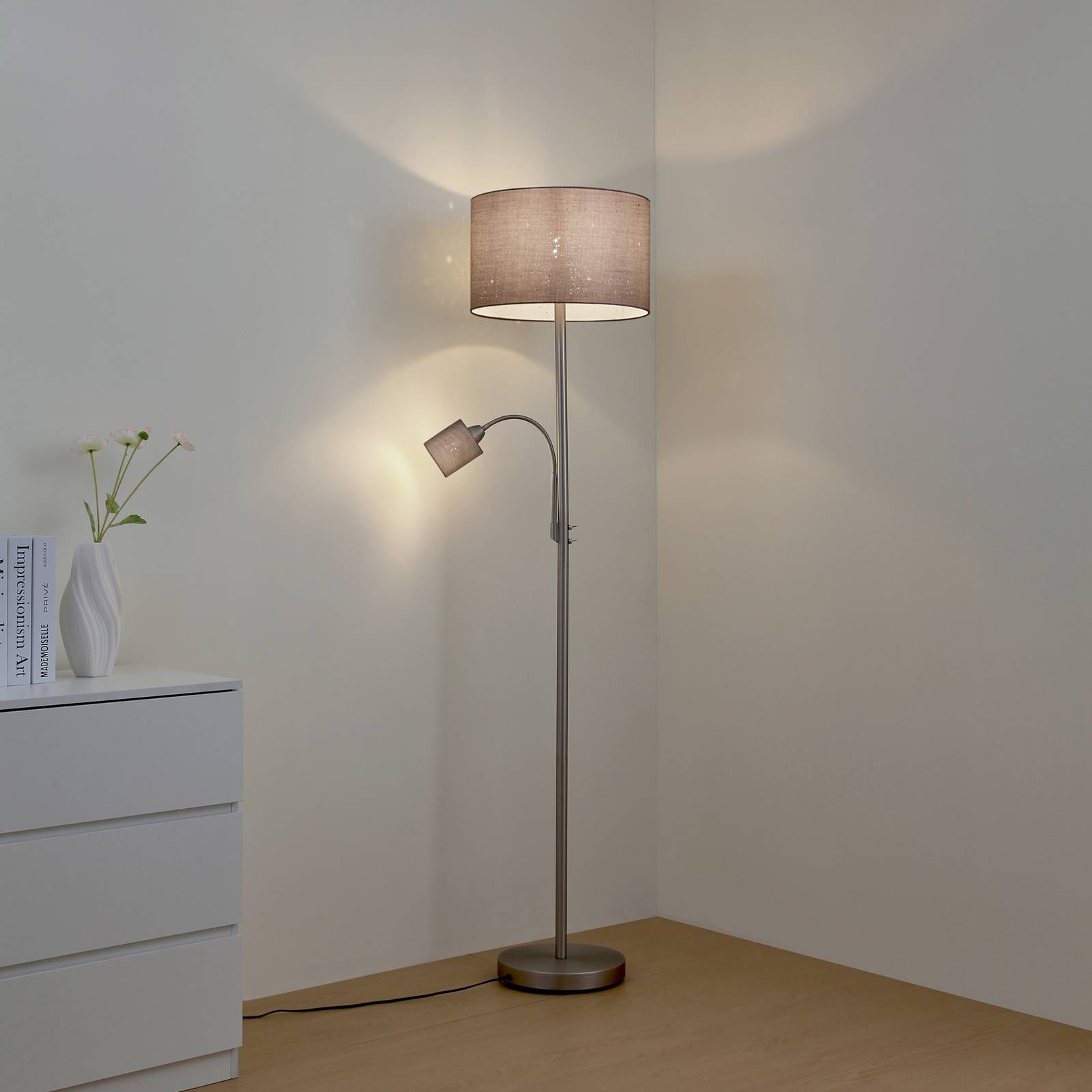 Floor Lamp Jaileen Lindby, Alu / grey / zinc, Living / Dining Room, metal, Modern, Floor Lamp