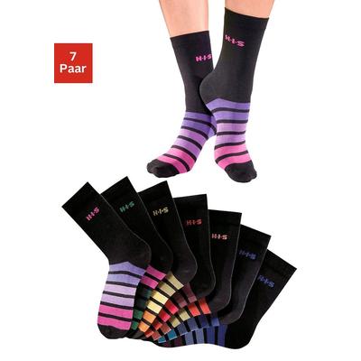 Freizeitsocken H.I.S "Damen Kinder Socken Design am Fuß, weiche Baumwolle", Damen, Gr. 31-34, schwarz, Baumwolle, Baumwollmischung, Elasthan, Polyamid, geringelt, elastisch, Socken Socken-Set Socken, mit buntem Ringelmuster