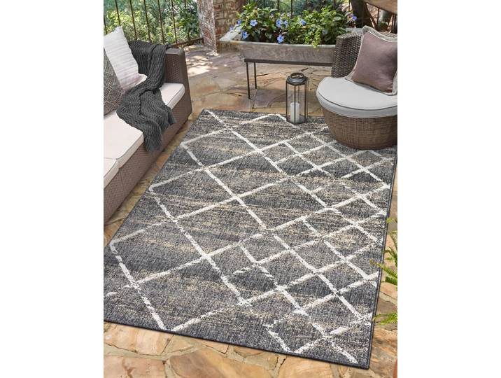Outdoorteppich Arcane, LAGERRÄUMUNG , schwarz (schwarz,cream,braun), B:100cm H:6mm L:160cm, Polypropylen, MYFLAIR MÖBEL & ACCESSOIRES, Teppiche, Outdoorteppich, modernes Design, Outdoor geeignet, Balkon, Terrasse