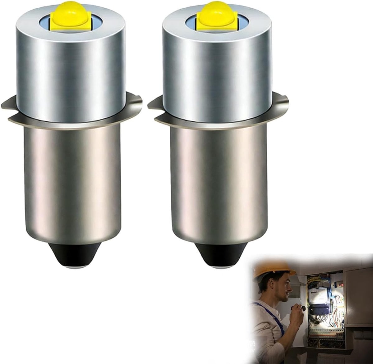 Set van 2 P13,5S LED reservelampen voor zaklampen, 3W, 300 lm, 4-12V (6-24V spanningsbereik)