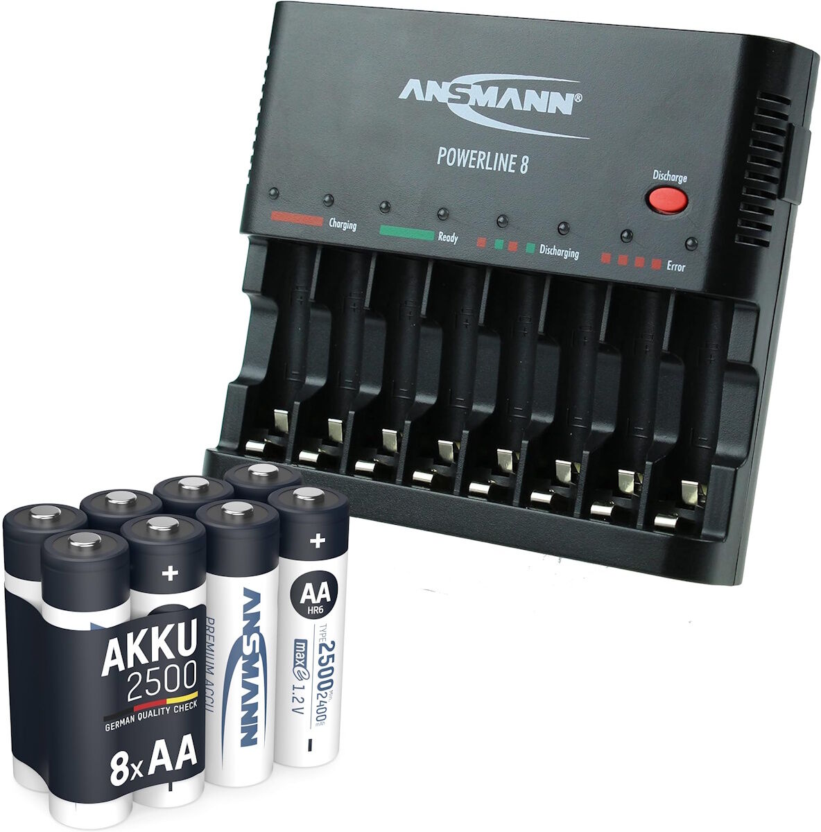 Ansmann Powerline 8 Battery Charger including 8 AA Batteries 2500mAh