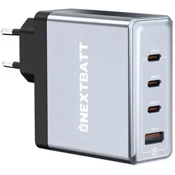Nextbatt 100W GaN Schnellladegerät 3x USB-C/1x USB-A - Schwarz/Grau (100 W), USB Ladegerät, Schwarz