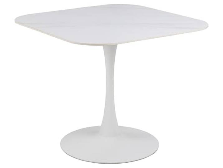 möbelando Säulen-Esstisch >Malta< in Weiss, Keramik, Stahl - 90x75x90cm (BxHxT)