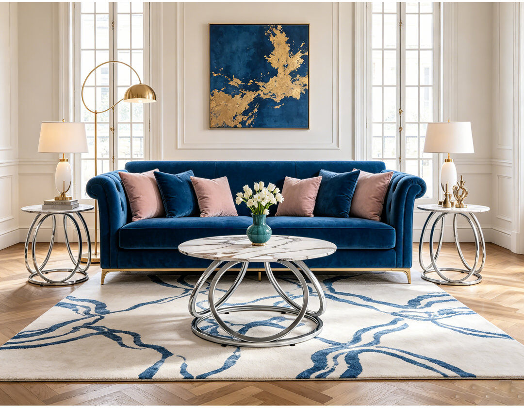 Fairmont Park 3 - Piece Living Room Table Set Calacatta Gold/Silver