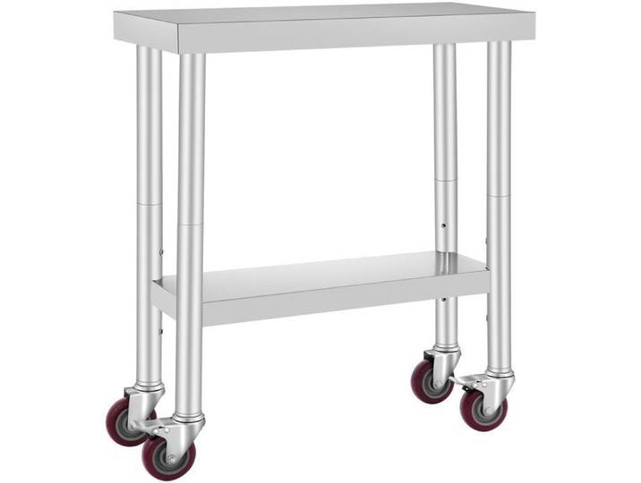 Table de Travail Cuisine - DUOKU - Table de Préparation - Acier Inoxydable - 4 Roues - 3 Niveaux Réglables