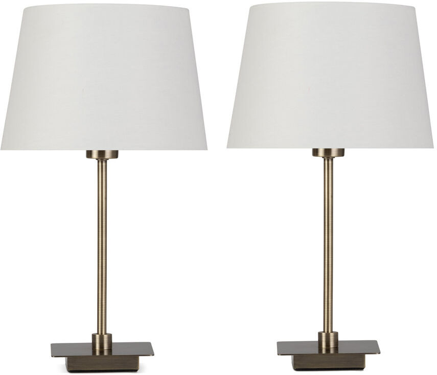 Fairmont Park Pair (2x) Square Stick Antique Brass Metal Bedside Table Lamp Antique Brass 35cm H X 20cm W X 20cm D
