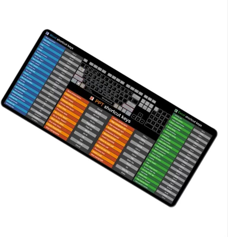 INF Erweiterte Englisch Office Shortcut Tasten Mauspad - Naturkautschuk, Anti-Rutsch