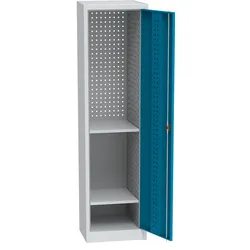 KOVOS schmaler Werkstatt-Werkzeugschrank, 2 Fachböden, geschweißt, gelocht, 505 x 500 x 1950 mm