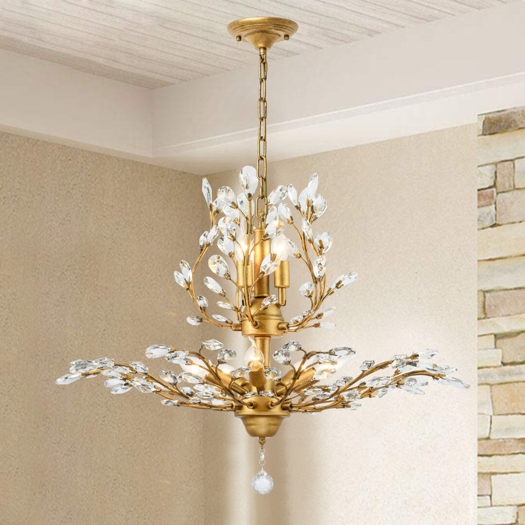 Blue Elephant Nevis 7 - Light Dimmable Crystal Empire Chandelier Gold 50cm H X 60cm W X 60cm D