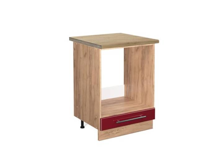 Vicco Herdumbauschrank Fame-Line, Bordeaux Hochglanz, 60 cm MDF-Front · Arbeitsplatte Eiche · Höhenverst. Füße · Metallgriffe · Einfache Integration