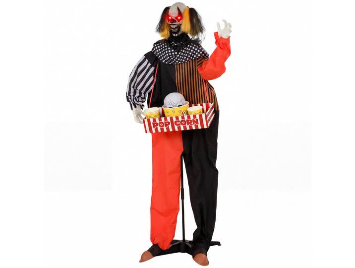 ComfortXL Halloween-Clown De-42112 Popcorn-Clown animiert mit Sound und LED Orange Schwarz Gelb, Metall, 50x180x35 cm, Dekoration