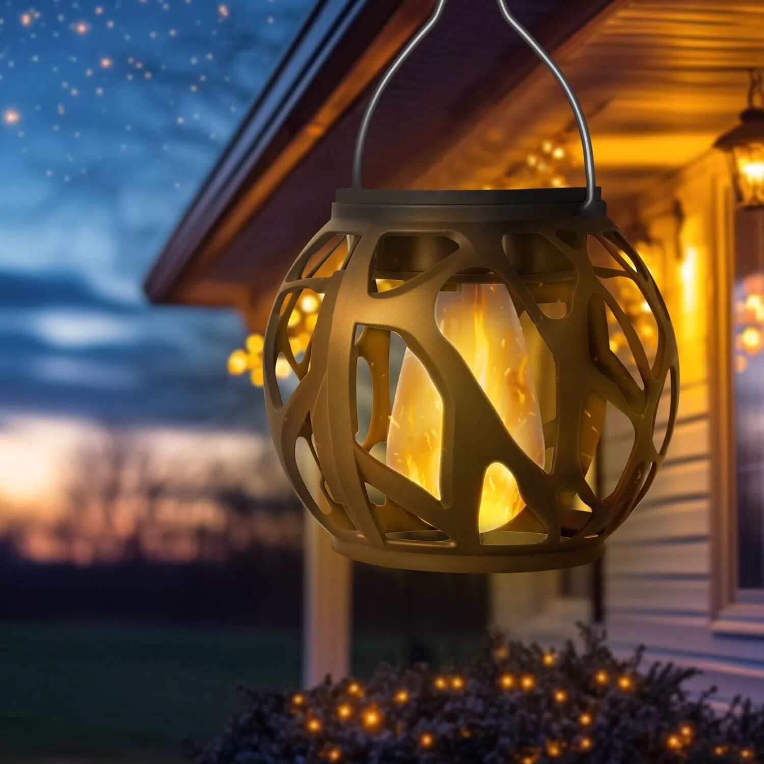 INF Lot de 2 lanternes solaires à effet de flamme - Décoration de jardin extérieure