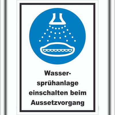 HB-Druck Wassersprühanlage einschalten beim Aussetzvorgang Schild A2 (420x594mm)
