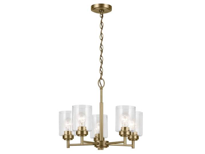 Lustre 5 Lumières Acier, Verre Transparent Bullé