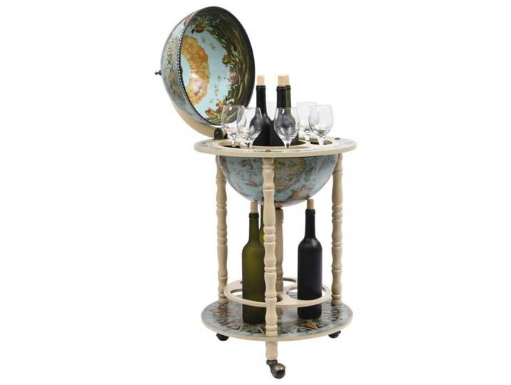 (6806)Moderne Bar sous forme de globe Bois d'eucalyptus Bleu poid:7.74 kg