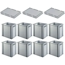 PROREGAL 4x Eurobehälter mit offenem Griff & Auflagedeckel | HxBxT 40x30x40cm | 37 Liter | Grau | Eurobox