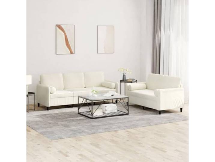 HEFZGDB 2-TLG. Sofagarnitur mit Kissen Creme Samt – Weiches Samtsofa mit robustem Metallgestell, bequemer Polsterung und praktischen Rollkissen für Entspannung und Komfort,