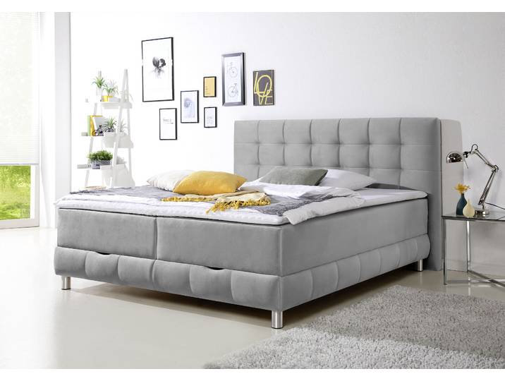 Boxbett, Silber, 214x210 cm, Samt, Bettkasten & Topper, Modern, Inosign