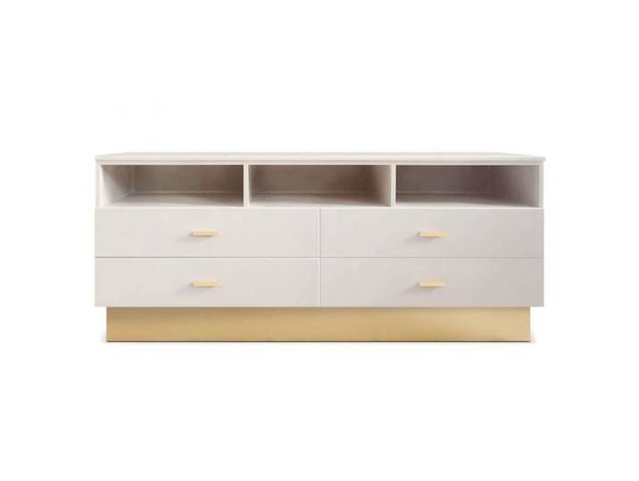 MENZZO Meuble TV moderne 4 tiroirs Nestor Taupe clair et Or