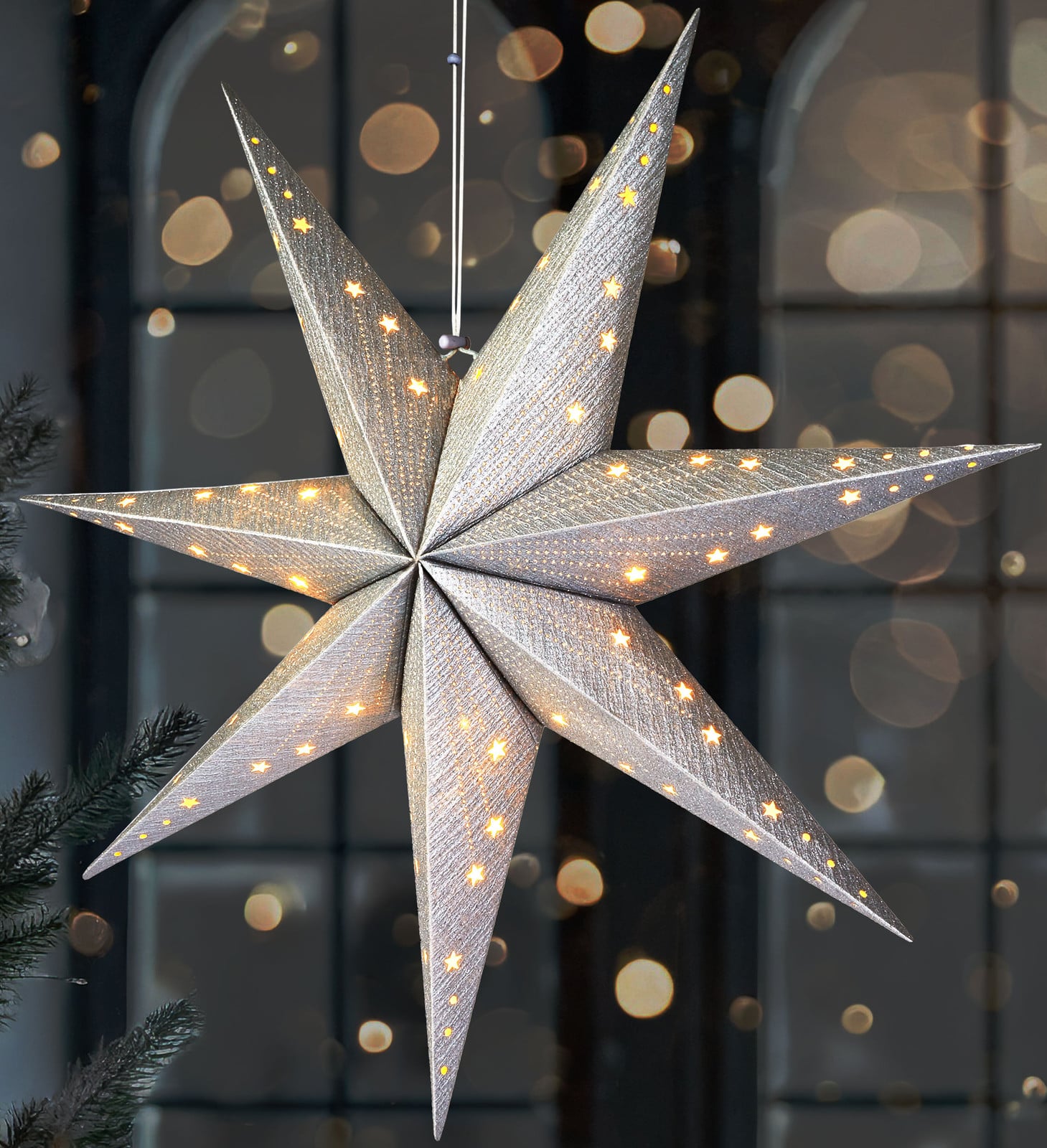Brubaker LED kerstster voor het ophangen, zilverkleurige 3D adventsster van papier, 60 cm