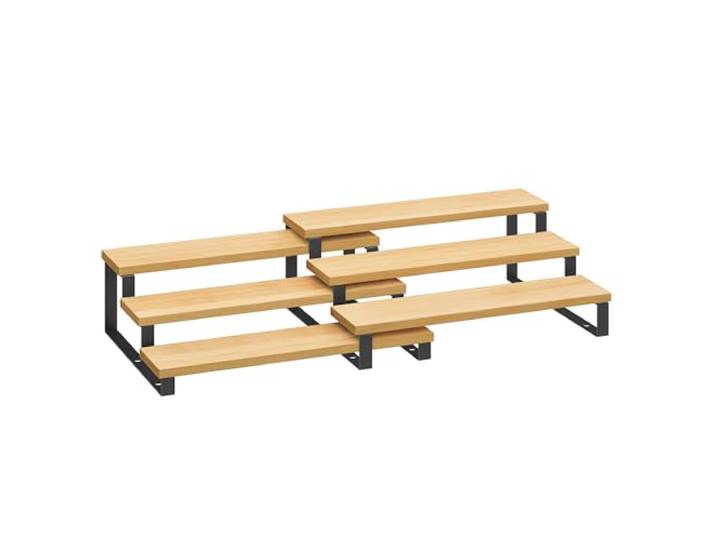 SONGMICS Gewürzregale, 2er Set, je 3 Ablagen, ausziehbar, stapelbar Küchenregale stehend, Küchen-Organizer, Bambus, Stahl, Leichter Bambus-Mattschwarz, BYSTRO Kollektion KCS016N01