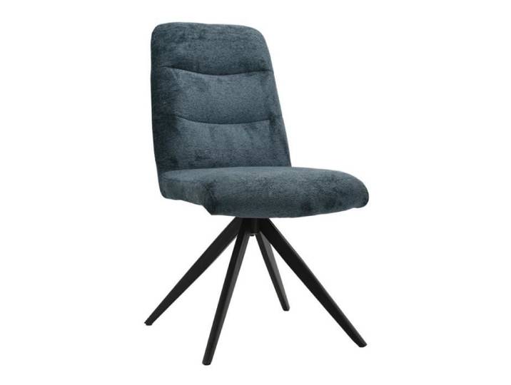 Chaise pivotante 360° tissu doux bleu foncé pied croix métal - JULIE Meubletmoi