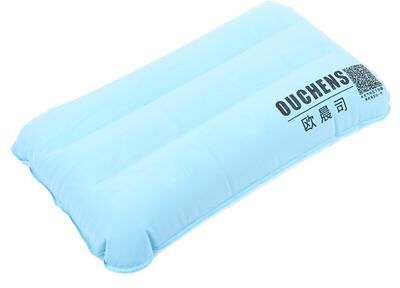 Uplifted Trends Portable Inflatable Flocking Pillow For Travel Ideal Camping Sleeping Air Pillow Foldable Head Rest Pillow For Hiking blue