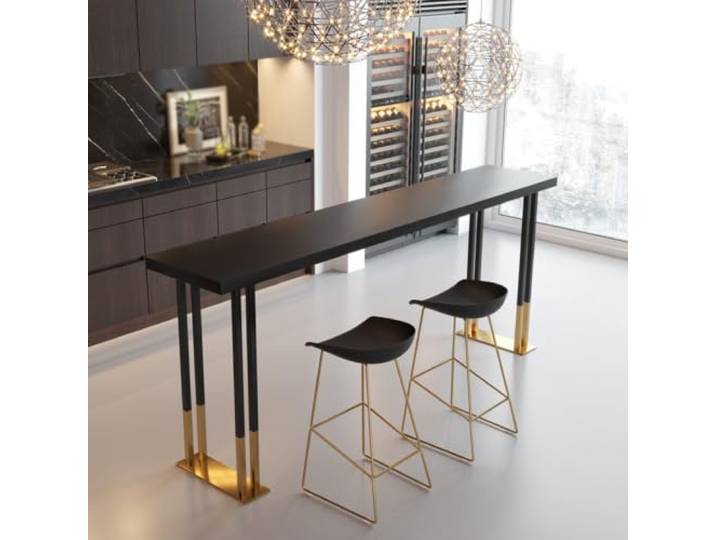 Bar‑Tisch, Moderner Stehtisch Mit Massivholz‑Tischplatte & Metallbeinen Hohe Standfestigkeit in Thekenhöhe, ideal für Küchennische, Hausbar, Fensterbereich und Wohnzimmer(A,200*40*105CM)