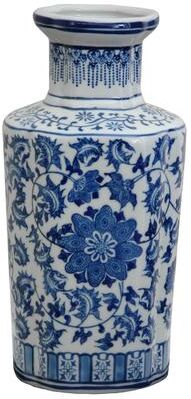 "Red Lantern 12"" Floral Blue & White Porcelain Vase"