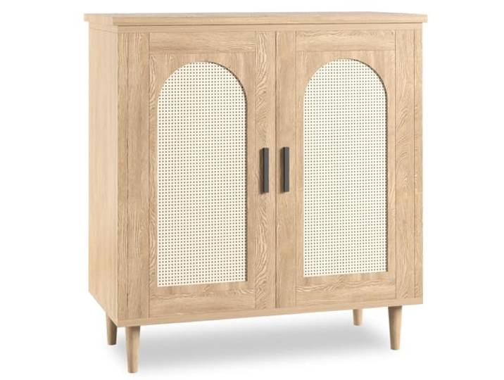 Garvee Vielseitiges Rattan Sideboard – 2 Türen & verstellbares Regal – Massivholzfüße – Geräumiger Aufbewahrungsschrank für Wohnzimmer, Flur, Esszimmer & Küche – Farbe: Log