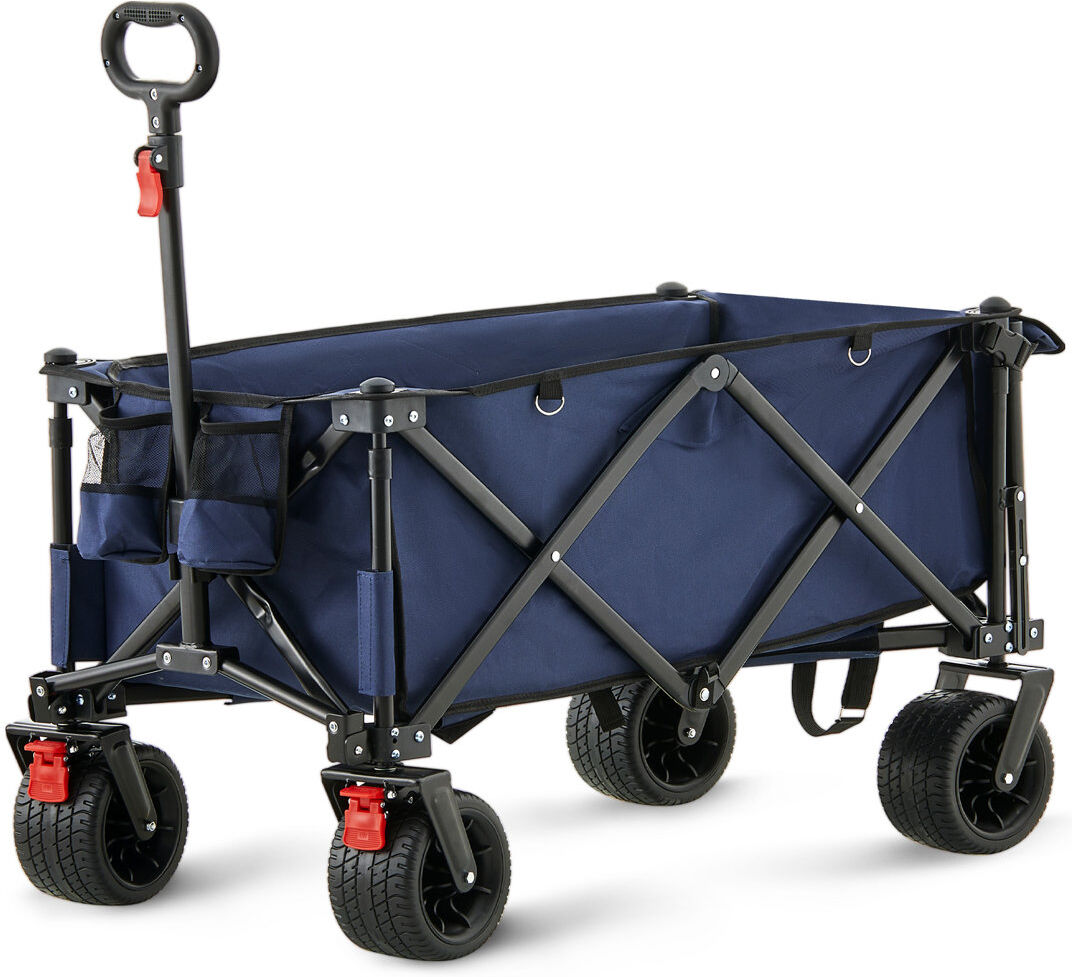 CLIPOP Trolley On Wheels, 180L Folding Camping Trolley Wagon With Adjustable Handle & Cup Holder,Blue Blue 110cm H X 55cm W X 90cm D