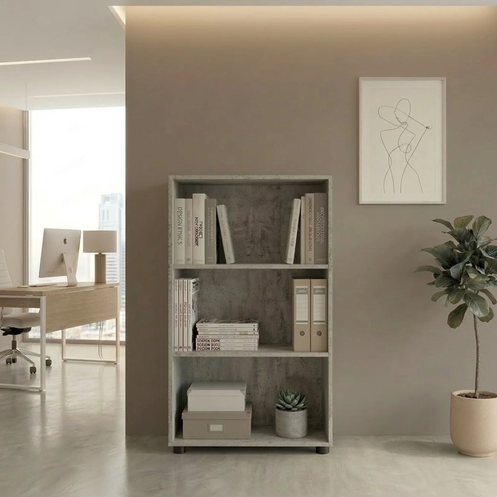 garneroarredamenti Libreria ufficio moderna 79x118h cm cemento Woody