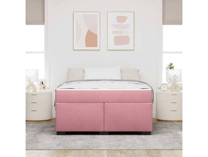 KTHLBRH Bett aus Samt mit rosa Matratze, 140 x 200 cm Rechteckiges Design, weißer und schwarzer Kontrast, eleganter Stil, weicher Stoff