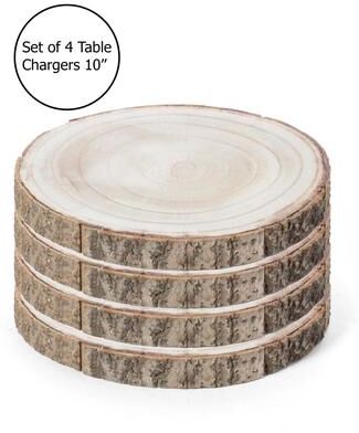 Vintiquewise Barky Natural Wood Slabs Rustic Ornament Slice Tray Table Charger set of 4