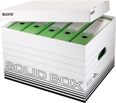 Archivbox Leitz Solid Box L 6119, mit Deckel & Aufbau-Automatik, 10 Stück, weiß