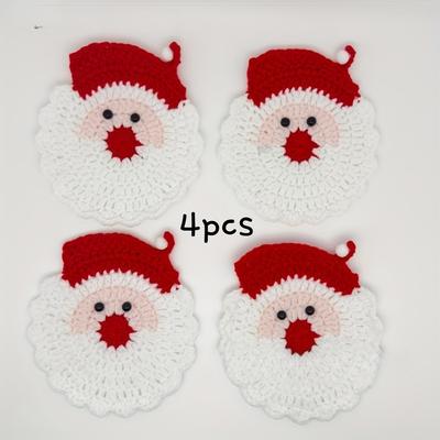 Modern Home Fixes Heat Resistant Drink Mats, Handmade Crochet Santa Coasters, Christmas Gift Decor 4pcs