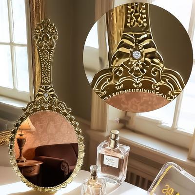 Fusion Finds Vintage Handheld Makeup Mirror Portable Retro Vanity Mirror For Makeup, Travel & Daily Grooming. gold B
