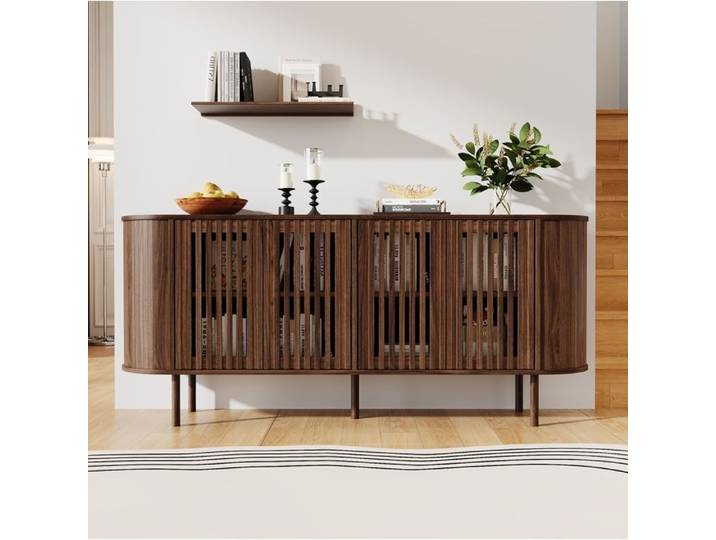 VUENOR buffet bas 160x40x70 cm noyer en MDF avec 4 portes perforées