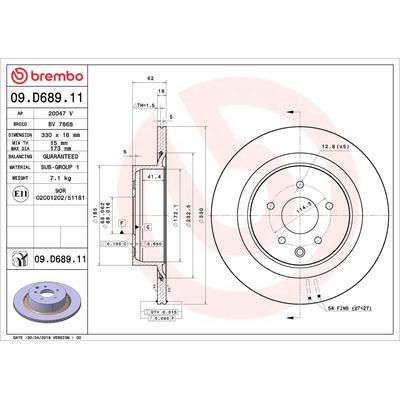 BREMBO Bremsscheibe COATED DISC LINE 09d68911 330mm 16mm für INFINITI