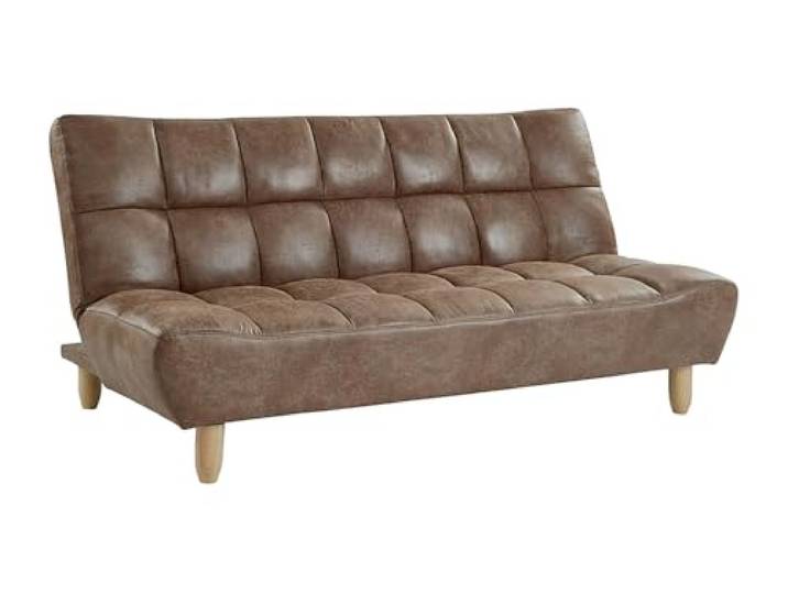 Vente-unique Esteban Schlafsofa, 3-Sitzer, umklappbar, aus Mikrofaser, antikes Design, Braun, Vintage, Einzelst ck