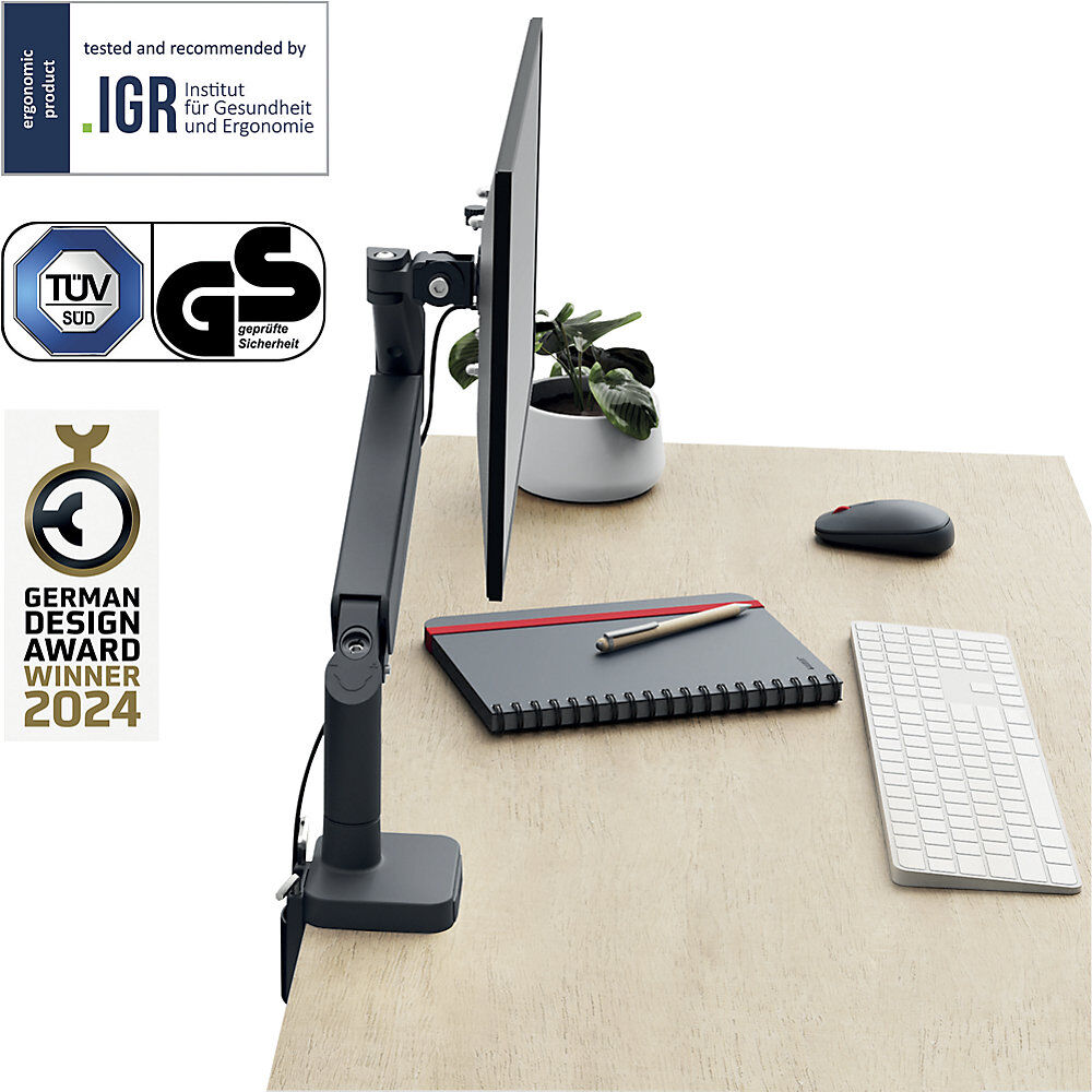 Ergo Platzsparender Single Monitorarm, Tragfähigkeit 9 kg, dunkelgrau Leitz