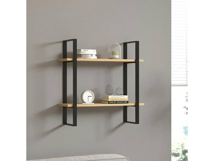 Étagère murale moderne décor bois clair et cadres métal JENA